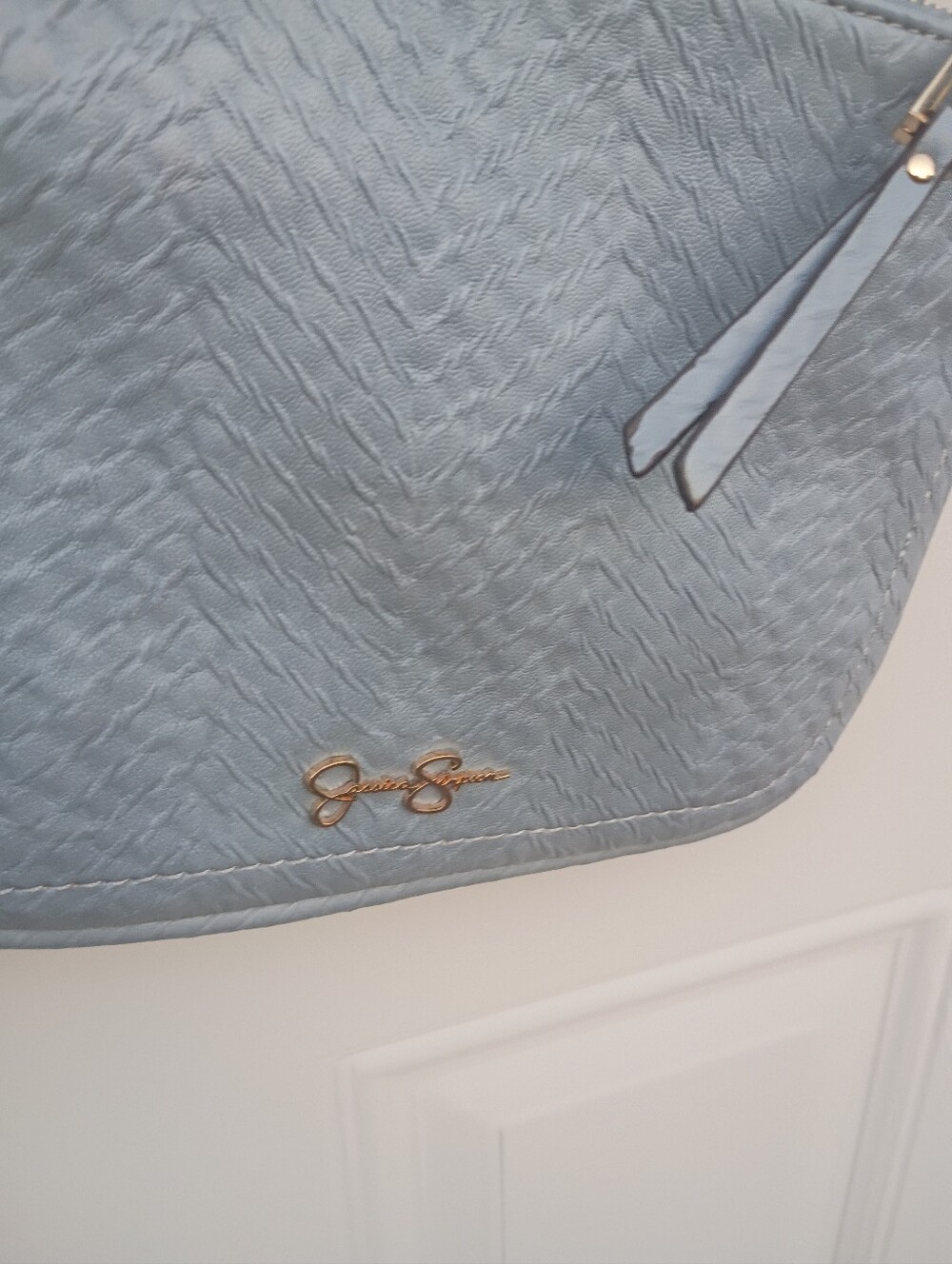 Jessica Simpson Baby Blue Textured Crossbody Bag with Gold Accents